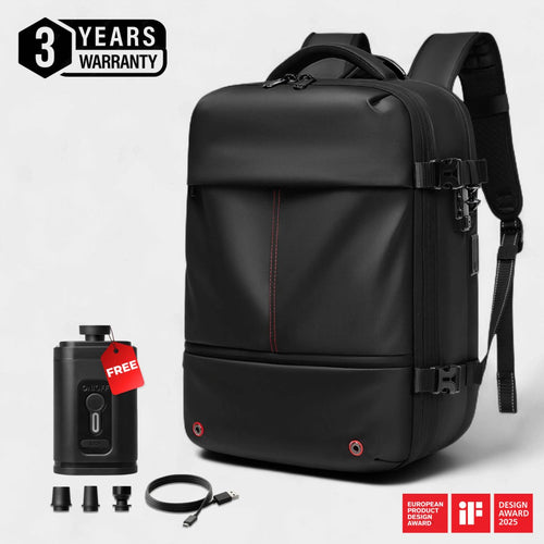 PackTight 40L Compression Backpack — Black, hero front view